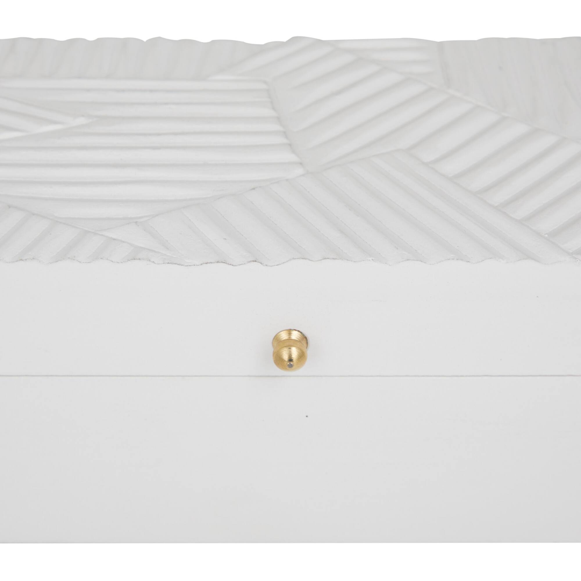 White Wood Intricate Carved Box with Hinged Lid Set